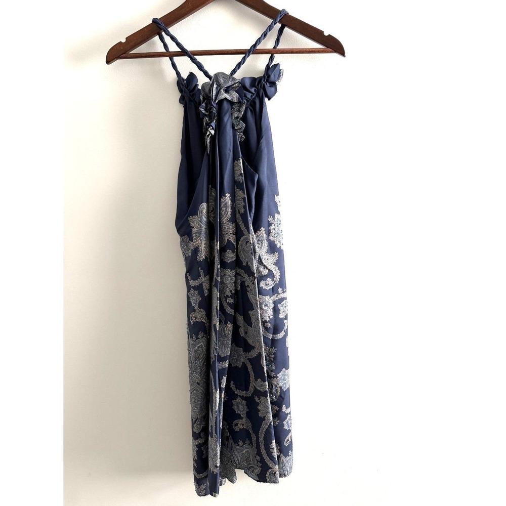 INC Navy Ruffle Neck Paisley Midi Dress Boho Cottagecore S - Picture 5 of 12